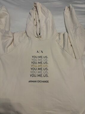 Armani Exchange Off-White Hoodie with YOU.ME.US. Stacked Graphic